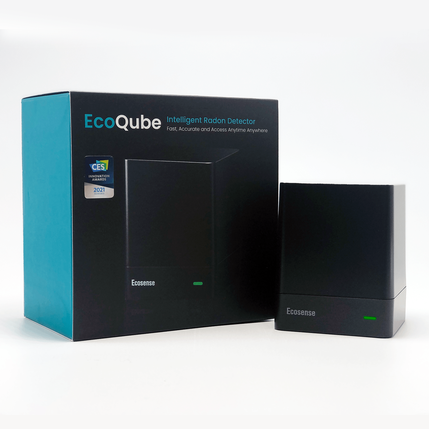 EcoQube digital radon detector for home, modern and slim design, matched your home interior