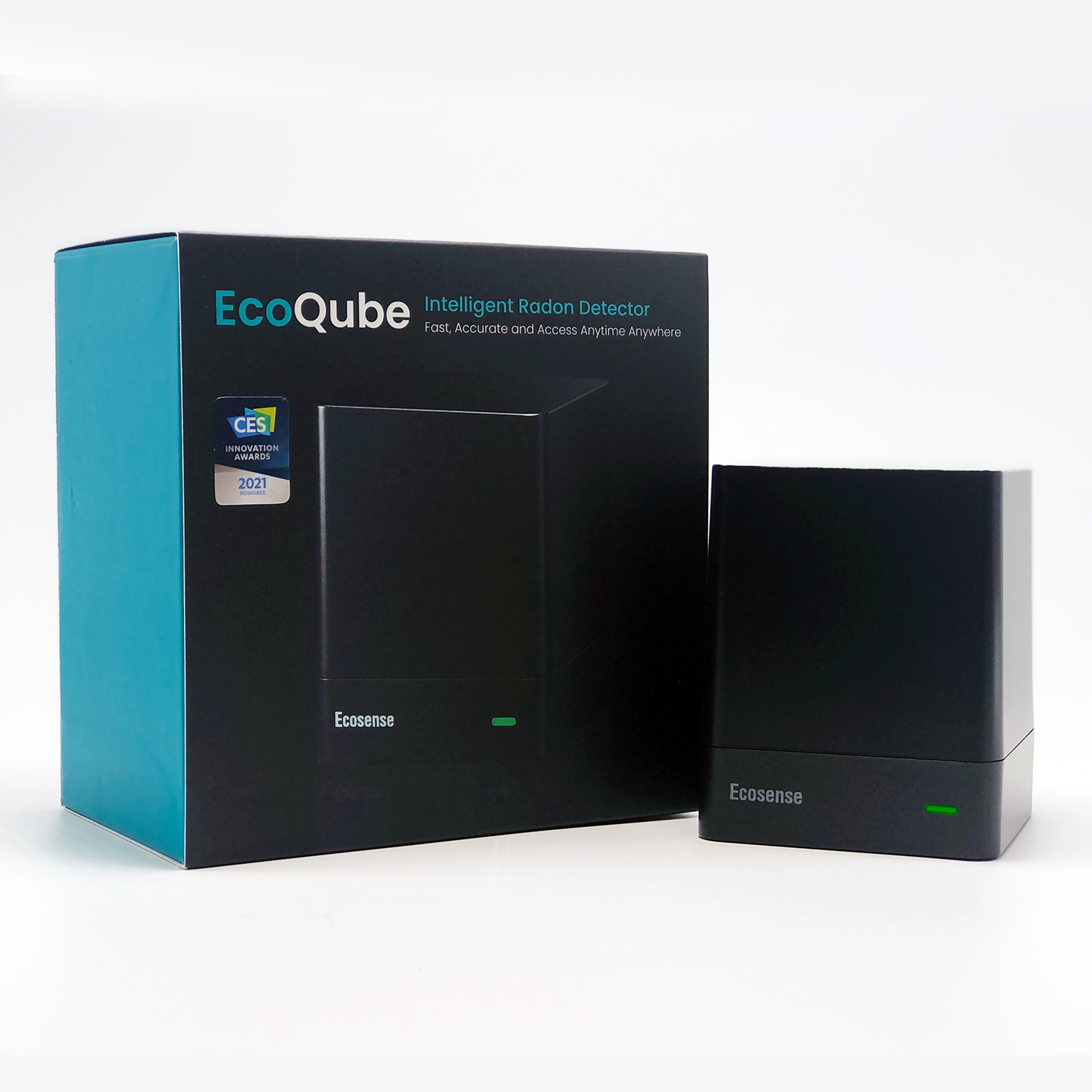 EcoQube digital radon detector for home, modern and slim design, matched your home interior 