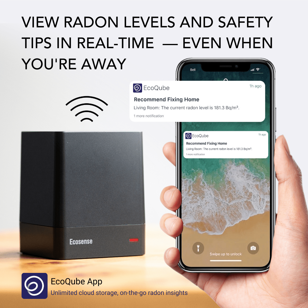 Ecoqube view radon levels and safety tips in real-time with remote access via mobile app
